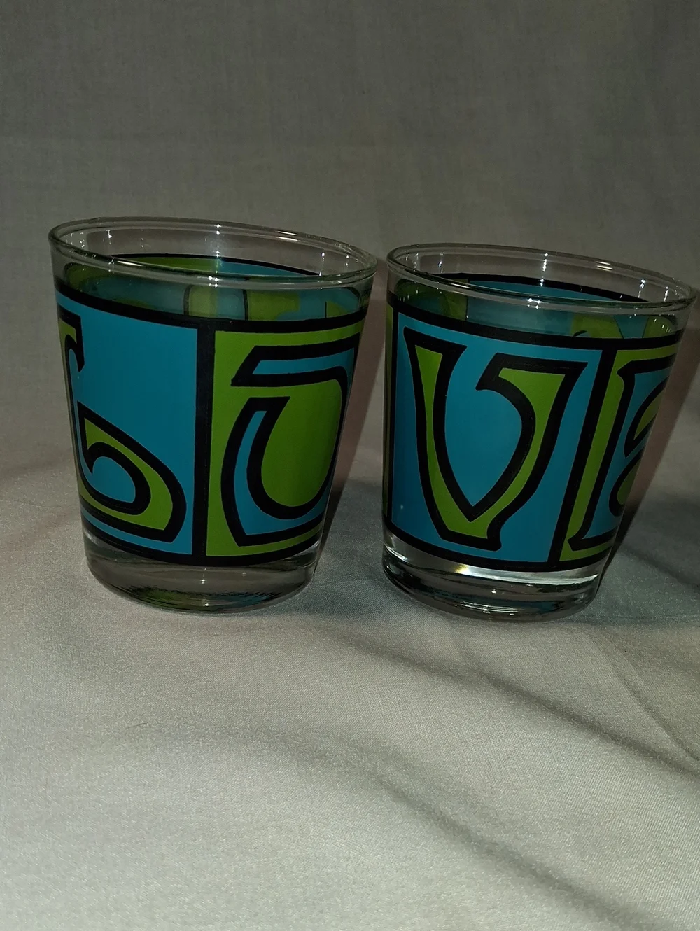 Vintage 1960s LOVE Glasses Anchor Hocking Blue Green Glasses Set of 2